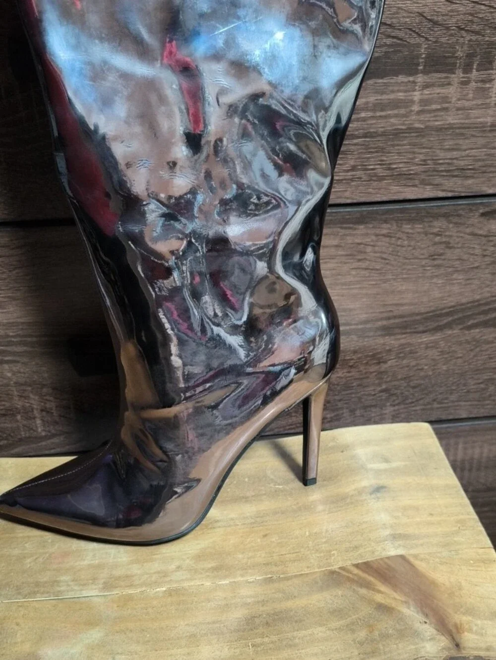 INC International Concepts Metallic Brown Patent Over-the-Knee Stiletto Boots